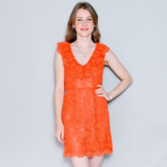 MIU MIU Resort Heart Lace Orange Mini Dress EUC sz 38 - Picture 1 of 9